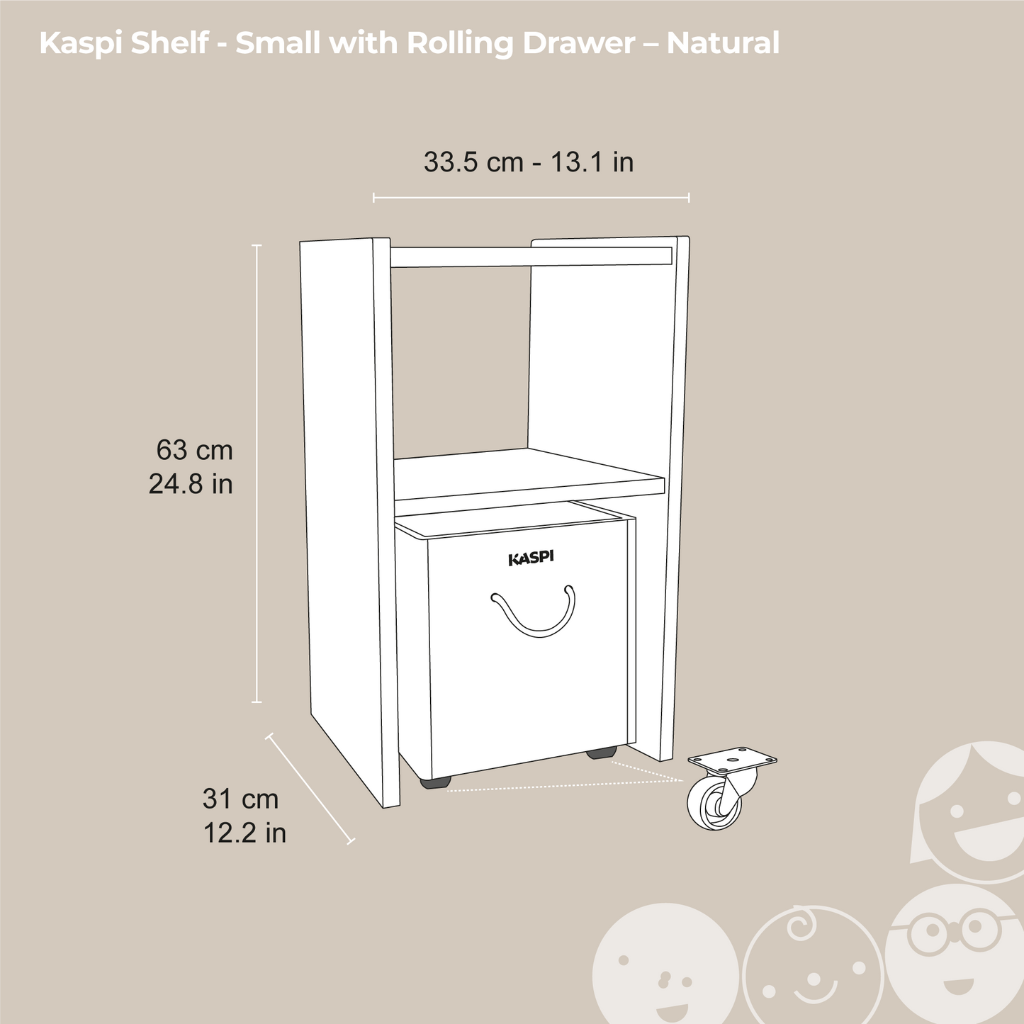 Kaspi Shelf – Small with Rolling Drawer – Natural