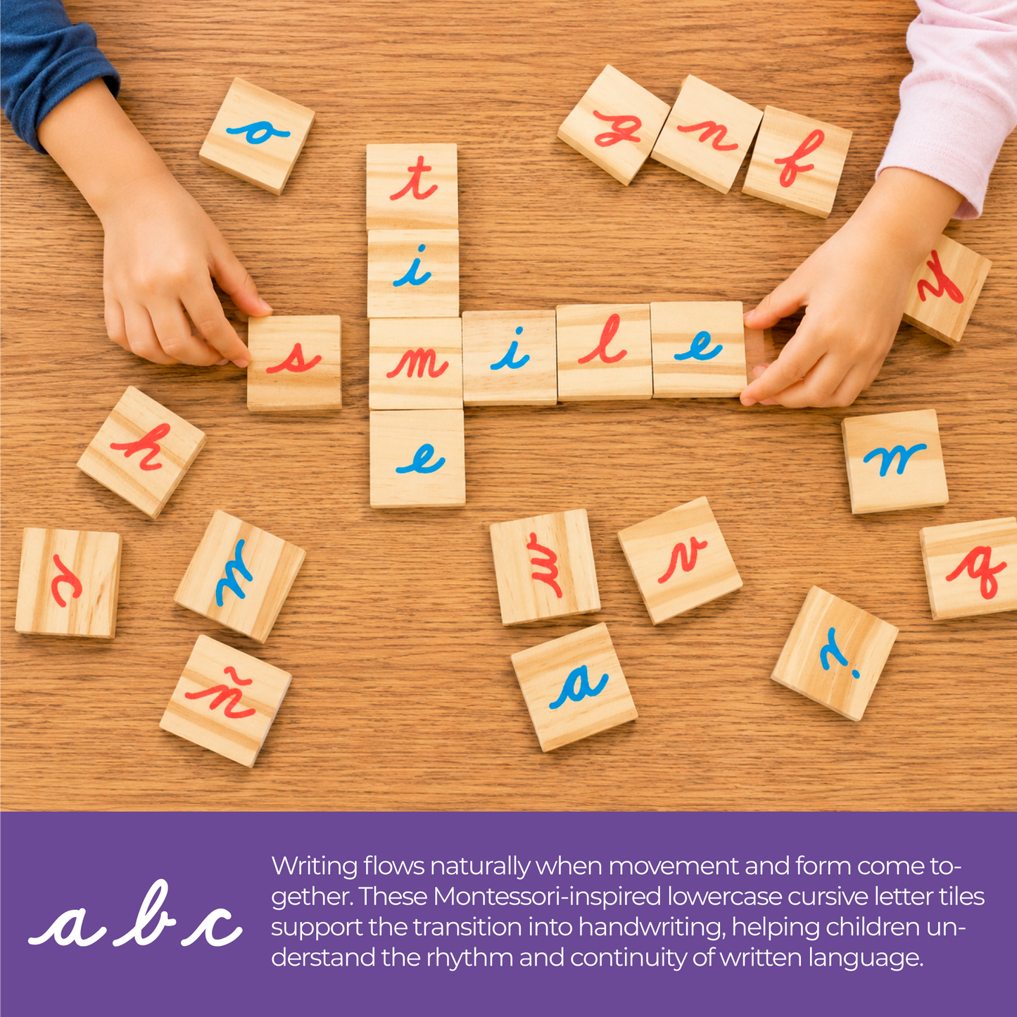 Playing With Letters 40mm Montessori inspired, (Cursive) x72 Wooden tray