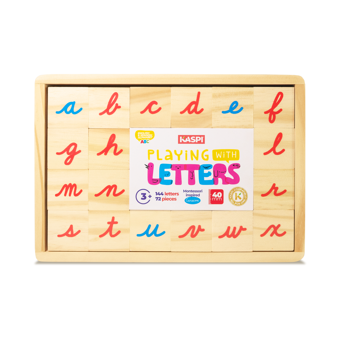 Playing With Letters 40mm Montessori inspired, (Cursive) x72 Wooden tray