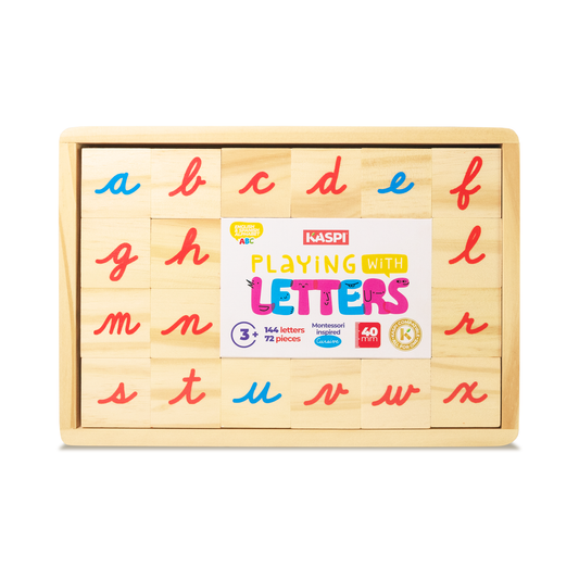 Playing With Letters 40mm Montessori inspired, (Cursive) x72 Wooden tray