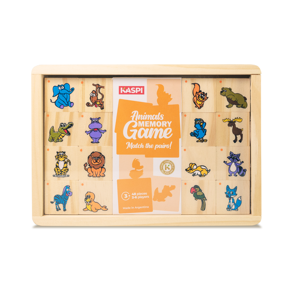 Kaspi Animals Memory Game x48, wooden box w/acrylic lid
