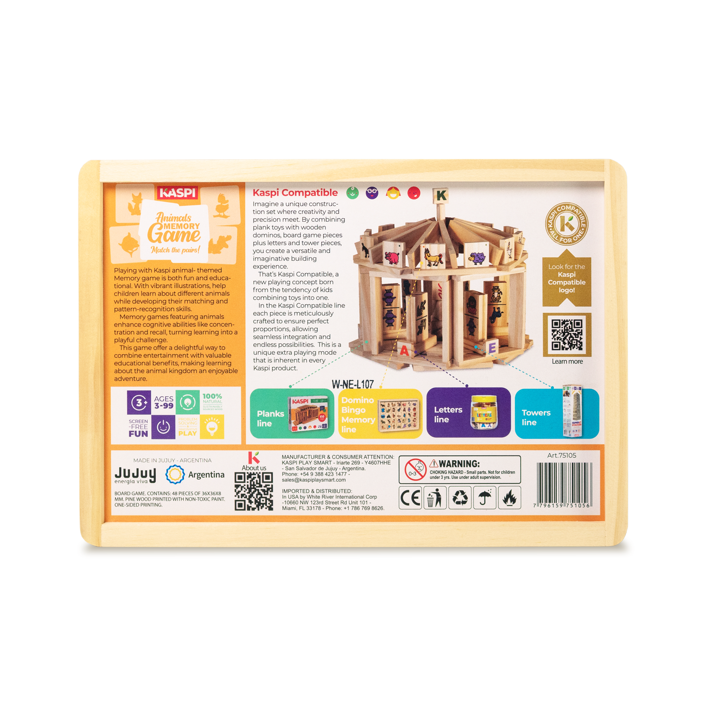 Kaspi Animals Memory Game x48, wooden box w/acrylic lid