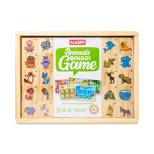 Kaspi Animals Bingo Game x35, wooden box w/acrylic lid