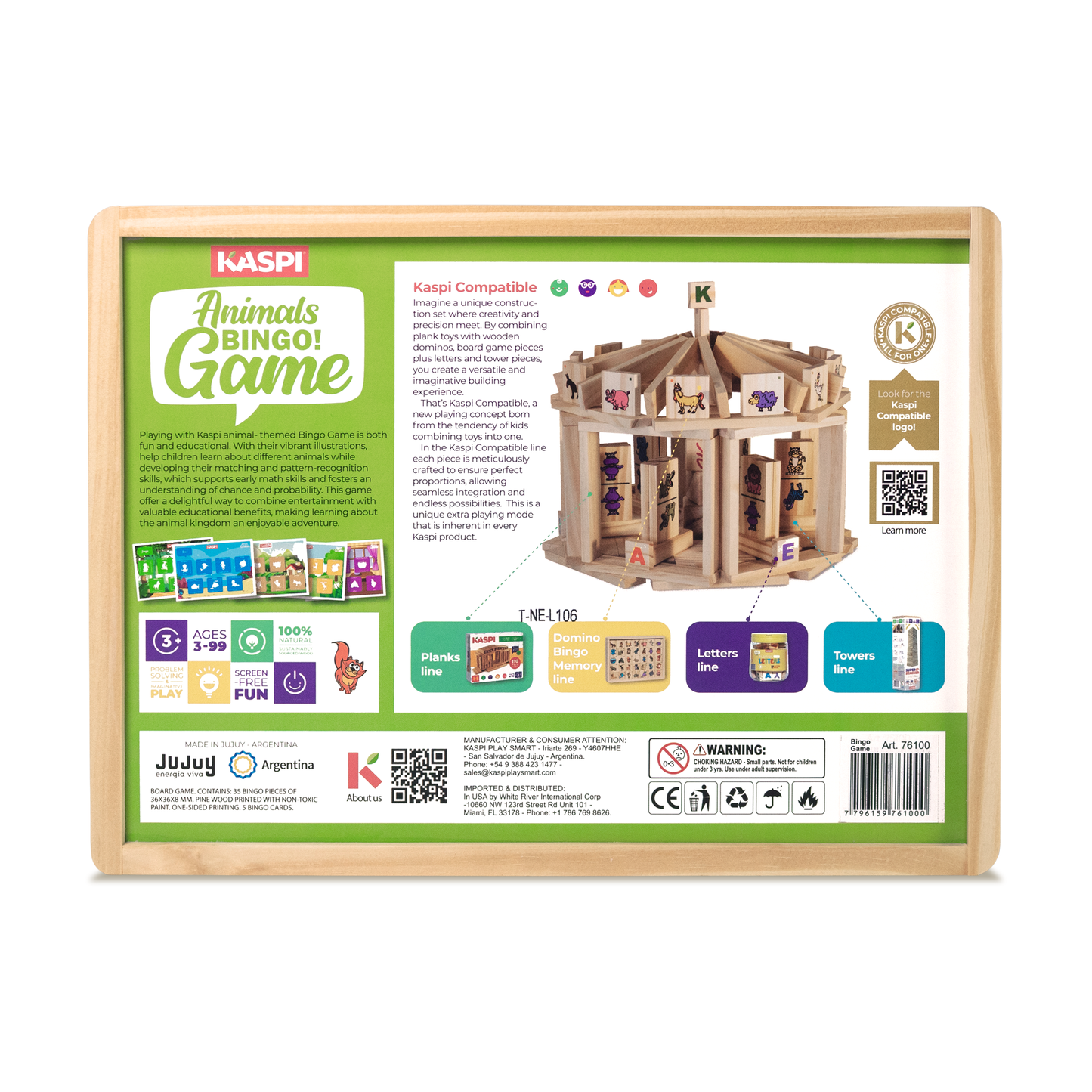 Kaspi Animals Bingo Game x35, wooden tray