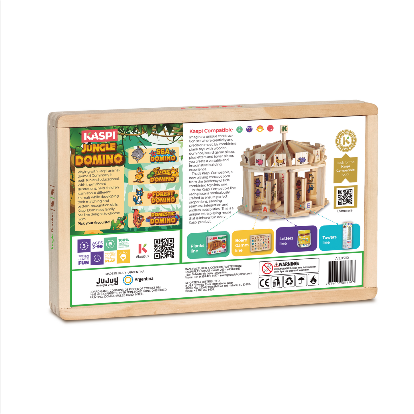 Kaspi Jungle Domino x28 wooden box w/acrylic lid