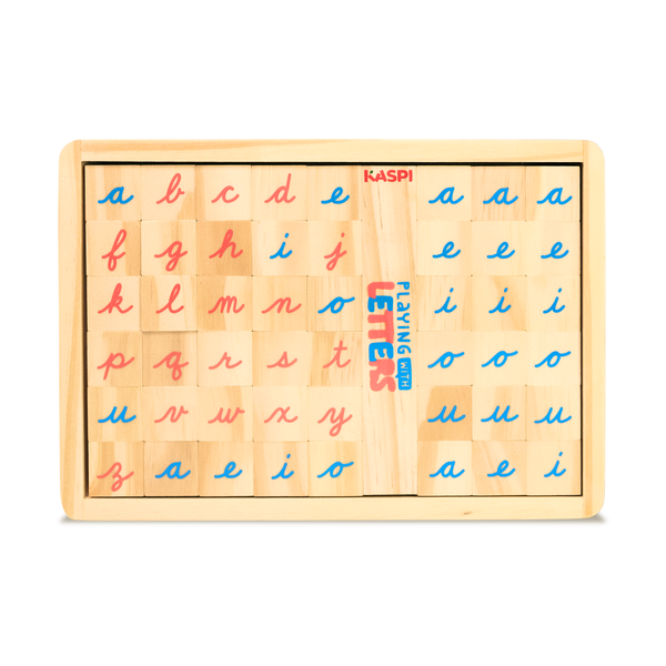 Playing With Letters 24mm Montessori inspired, (Cursive) x 144 Wooden tray