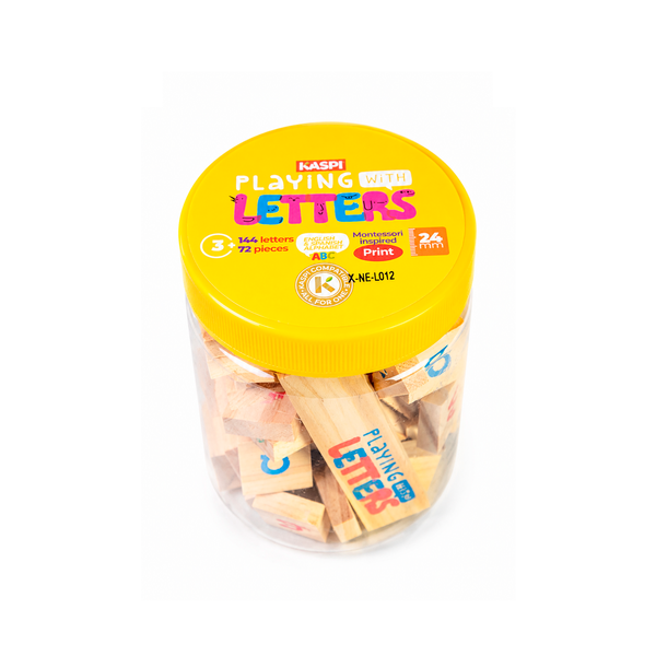 Playing With Letters 24mm Montessori inspired, (Print) x72 plastic jar