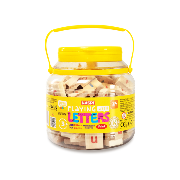 Playing With Letters 24mm Montessori inspired, (Print) x144 plastic jar