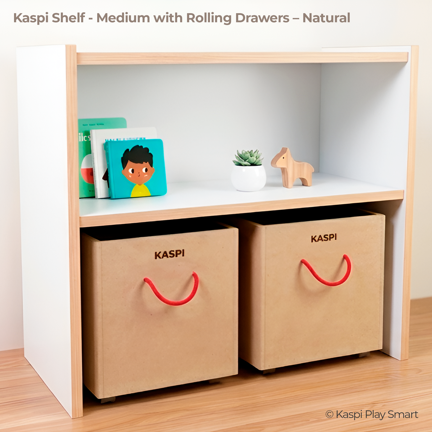Kaspi Shelf – Medium with Rolling Drawers – Natural