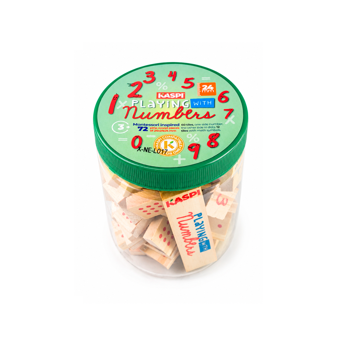 Playing With Numbers 24mm Montessori inspired, (Cursive) x72 plastic jar